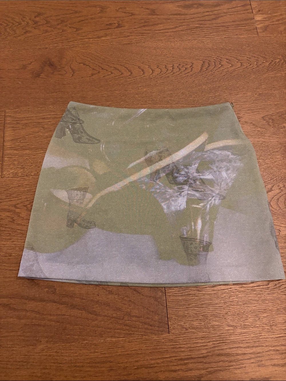 Olive Green Printed Mini Skirt